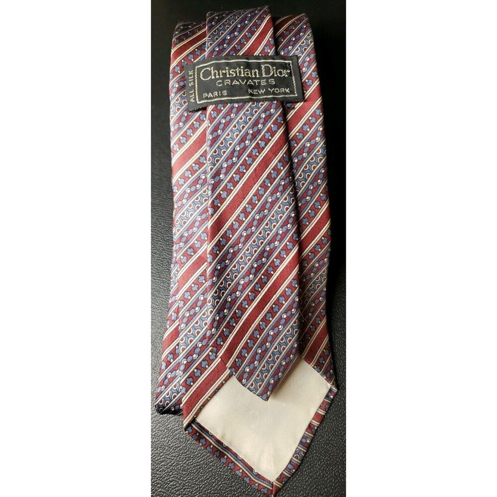 All Silk Vintage Christian Dior Cravates Red Blue Stripes